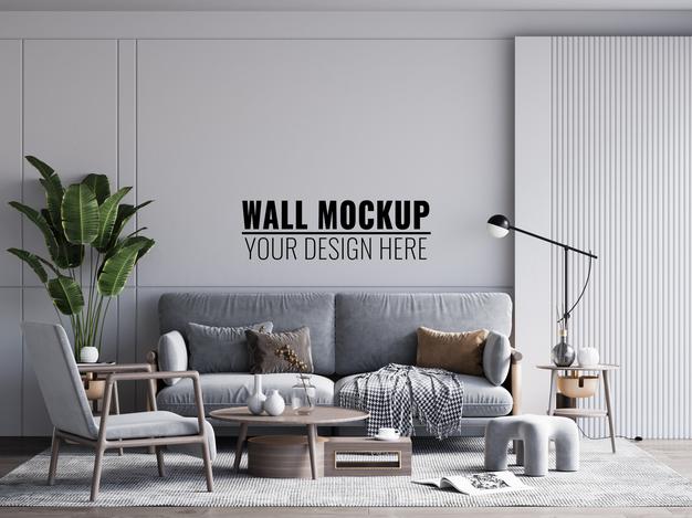 Interior Living Room Wall Mockup Psd