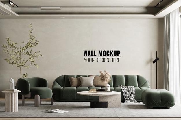 Interior Living Room Wall Mockup Psd