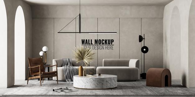 Interior Living Room Wall Mockup Psd