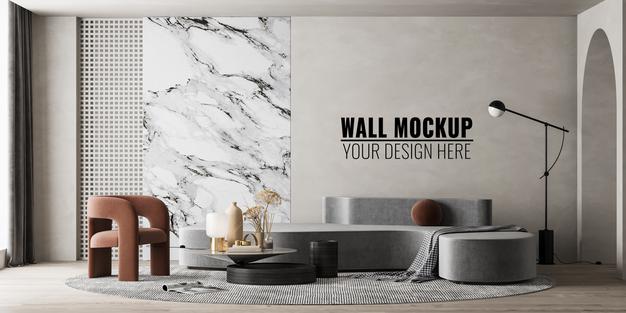 Interior Living Room Wall Mockup Psd