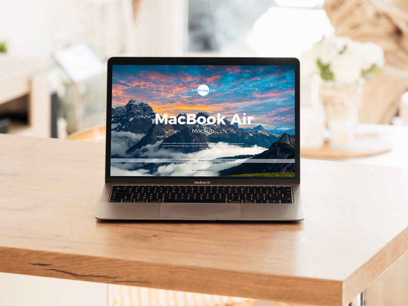 Interior Macbook Air On Table Mockup