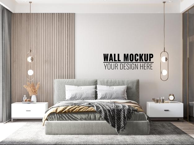 Interior Modern Bedroom Wall Mockup Psd
