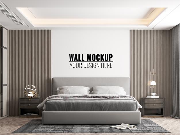 Interior Modern Bedroom Wall Mockup Psd