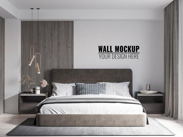 Interior Modern Bedroom Wall Mockup Psd