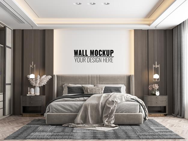 Interior Modern Bedroom Wall Mockup Psd