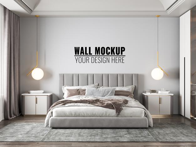 Interior Modern Bedroom Wall Mockup Psd