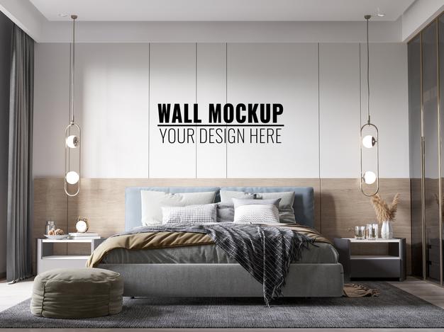 Interior Modern Bedroom Wall Mockup Psd