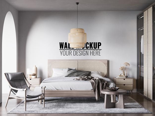 Interior Modern Bedroom Wall Mockup Psd