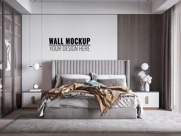 Interior Modern Bedroom Wall Mockup Psd