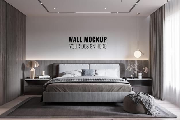 Interior Modern Bedroom Wall Mockup Psd