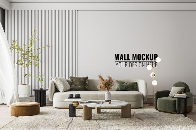 Interior Modern Living Room Wall Mockup Psd