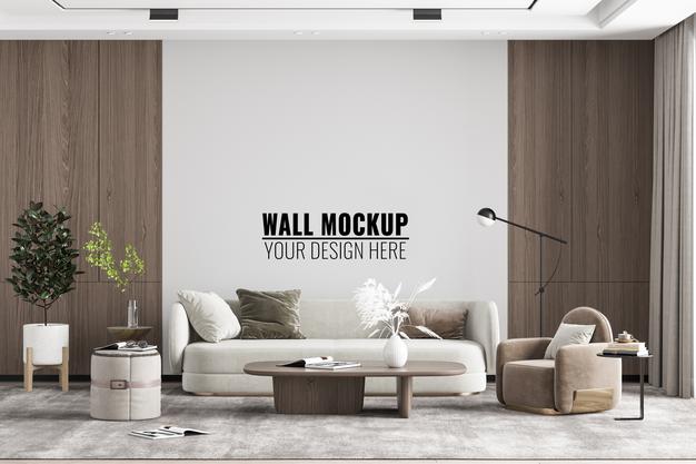 Interior Modern Living Room Wall Mockup Psd
