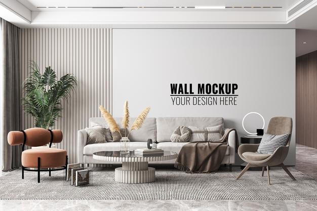 Interior Modern Living Room Wall Mockup Psd