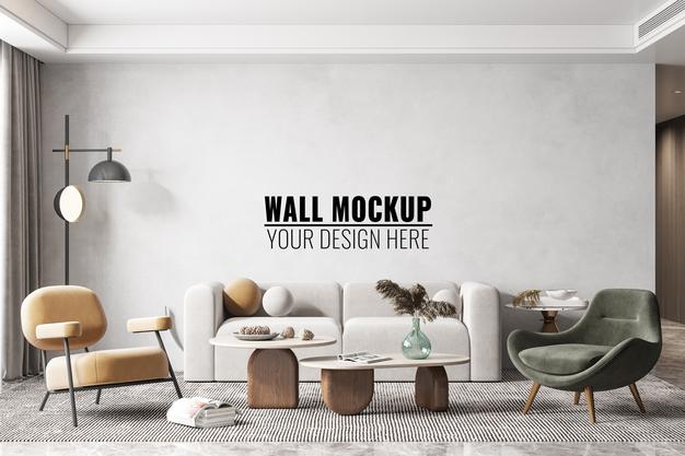 Interior Modern Living Room Wall Mockup Psd