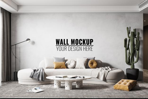 Interior Modern Living Room Wall Mockup Psd