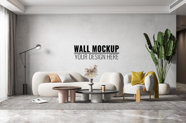 Interior Modern Living Room Wall Mockup Psd