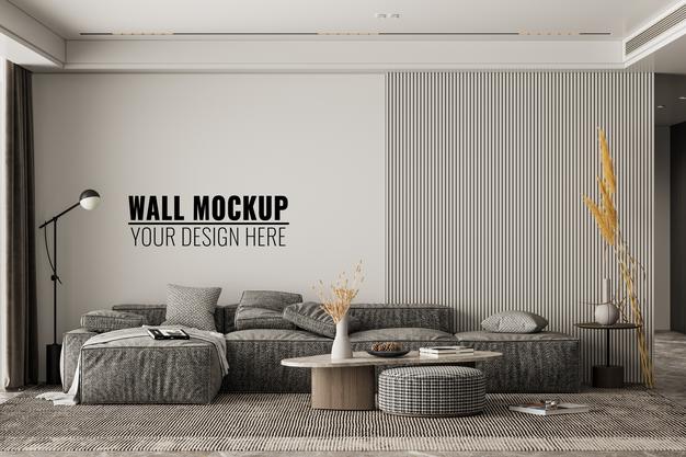 Interior Modern Living Room Wall Mockup Psd