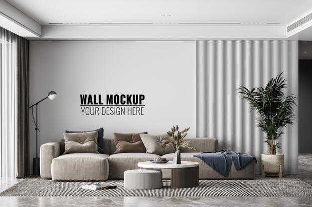 Interior Modern Living Room Wall Mockup Psd
