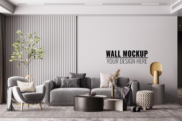 Interior Modern Living Room Wall Mockup Psd