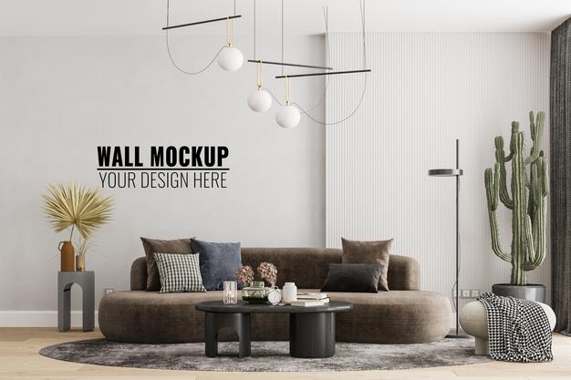 Interior Modern Living Room Wall Mockup Psd