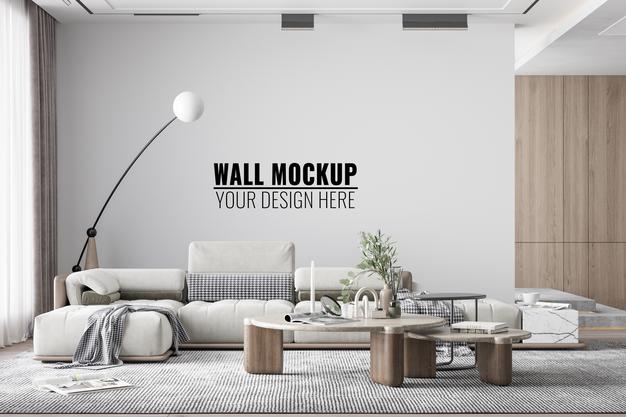 Interior Modern Living Room Wall Mockup Psd