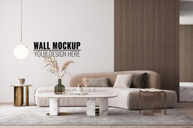 Interior Modern Living Room Wall Mockup Psd