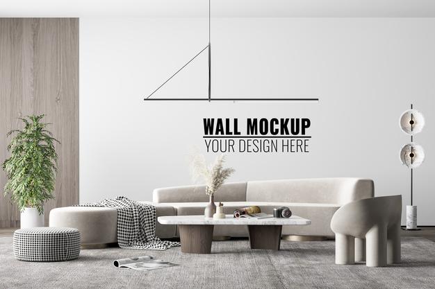 Interior Modern Living Room Wall Mockup Psd