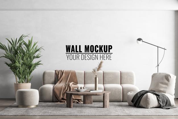 Interior Modern Living Room Wall Mockup Psd