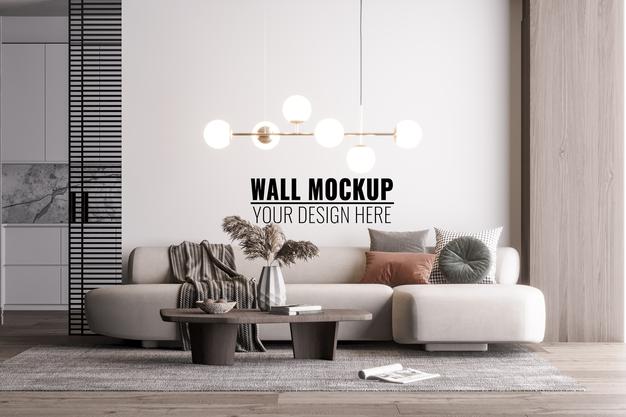 Interior Modern Living Room Wall Mockup Psd