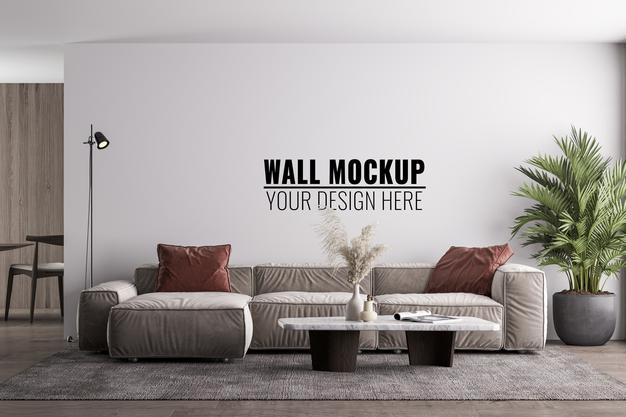 Interior Modern Living Room Wall Mockup Psd