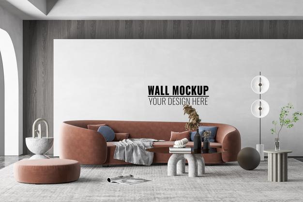 Interior Modern Living Room Wall Mockup Psd
