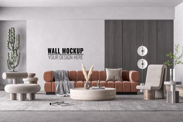 Interior Modern Living Room Wall Mockup Psd