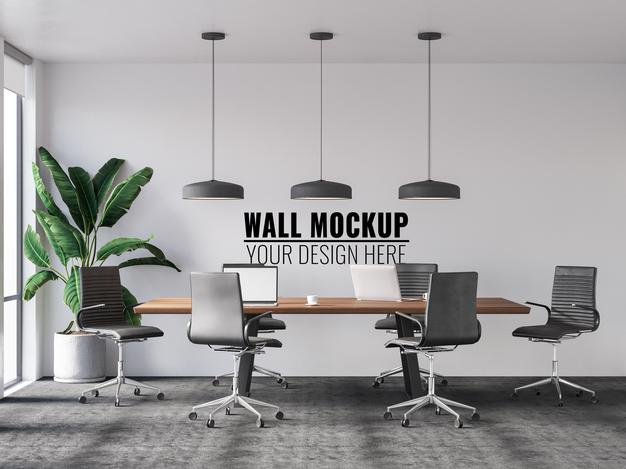Interior Modern Office Meeting Room Wall Mockup Psd