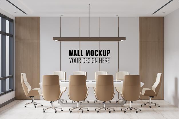 Interior Modern Office Meeting Room Wall Mockup Psd