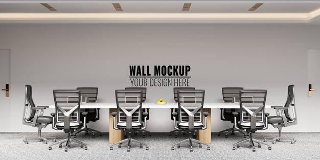 Interior Modern Office Meeting Room Wall Mockup Psd