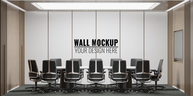 Interior Modern Office Meeting Room Wall Mockup Psd