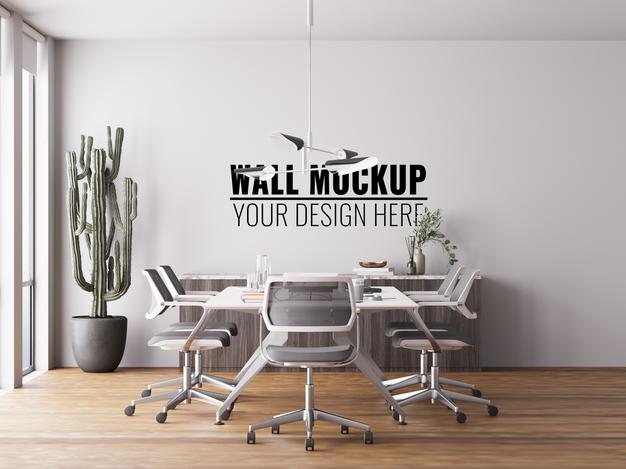 Interior Modern Office Meeting Room Wall Mockup Psd