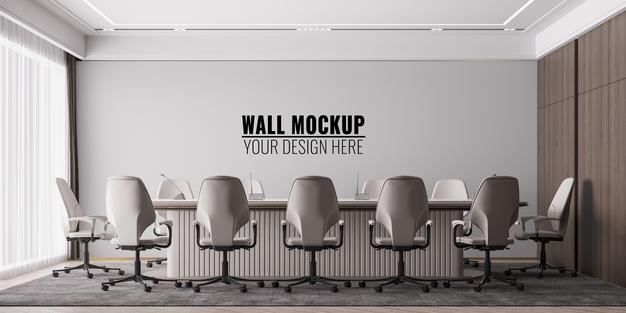 Interior Modern Office Meeting Room Wall Mockup Psd