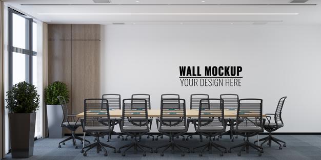 Interior Modern Office Meeting Room Wall Mockup Psd