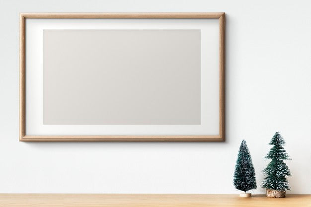 Interior Wooden Frame Mockup With Christmas Tree Decorations Psd