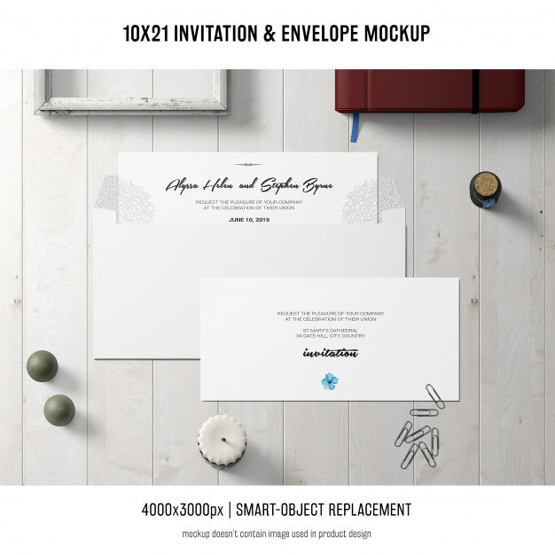 Invitation And Envelope Mockup Psd