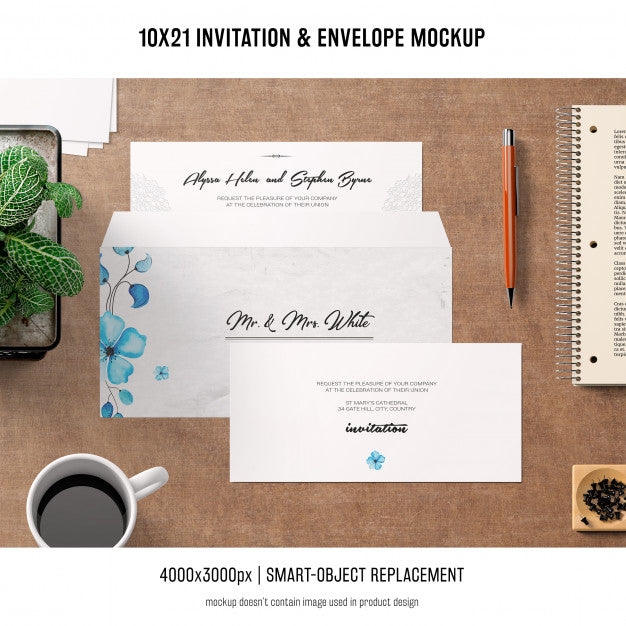 Invitation And Envelope Mockup Psd