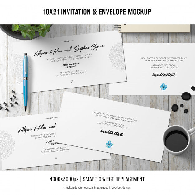 Invitation And Envelope Mockup Psd