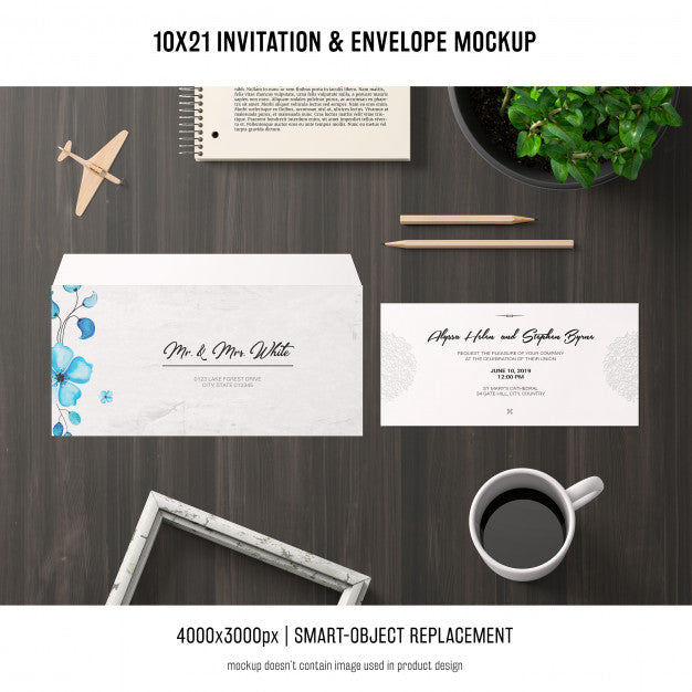 Invitation And Envelope Mockup Psd