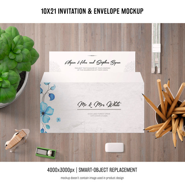 Invitation And Envelope Mockup Psd