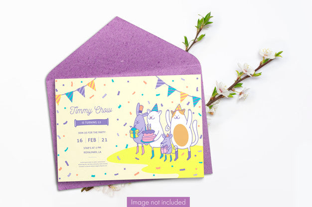 Invitation Card And Craft Paper Envelope With Cherry Branches Psd