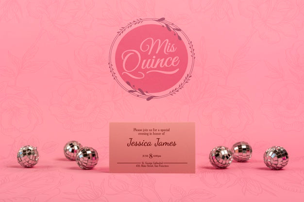 Invitation For Girl 15Th Birthday And Silver Balls Psd
