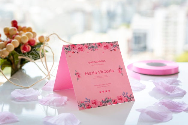 Invitation For Sweet Fifteen And Blurred City Psd