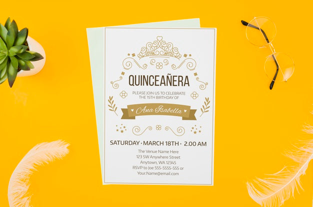 Invitation Mock-Up On Yellow Background Psd