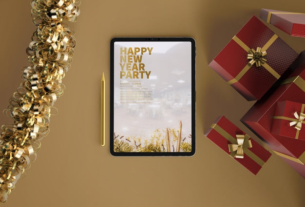 Ipad Mock-Up With New Year Gifts Psd